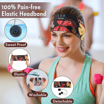 Bluetooth 5.2 Sleep Headphones - Floral Sleep Mask Headband for Side Sleepers, Sports, and Travel - Best Gift for Music Lovers