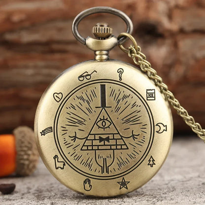 Eye of Providence Triangle Devil Quartz Pocket Watch - Gravity Bill Cipher Fall Time Gem Necklace Pendant Clock Gift
