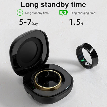 R09 Smart Ring with Charging Case – Heart Rate, SpO2 & Temperature Monitor, 5ATM Waterproof Fitness Ring for Android & iOS