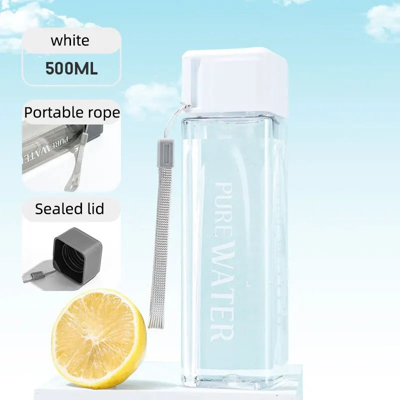 480ml Clear Square Drinking Glass: Portable Mate Plastic Water Bottle with Milk Cable for Outdoor Sports - 1 Piece