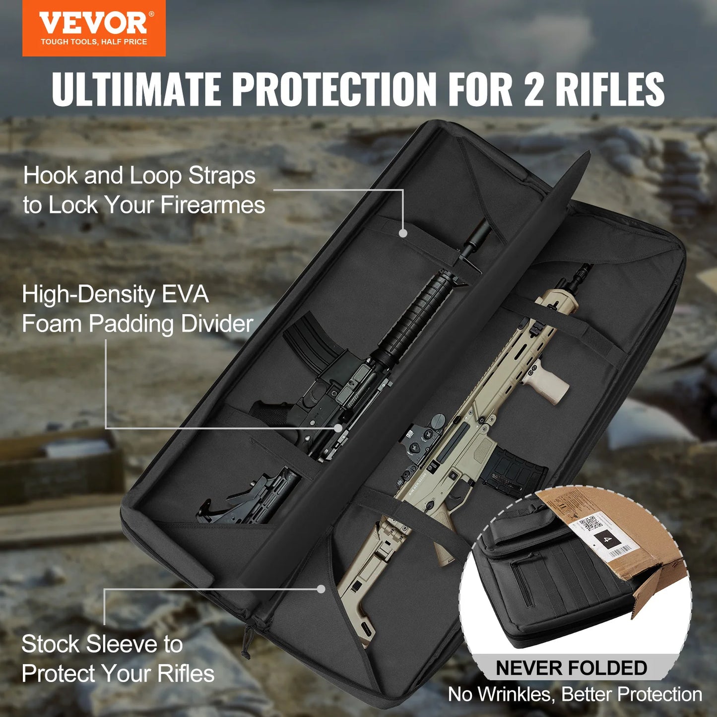 VEVOR Tactical Double Rifle Bag – 36/42" Soft Gun Case with Lockable Zipper for Two Rifles & Pistols