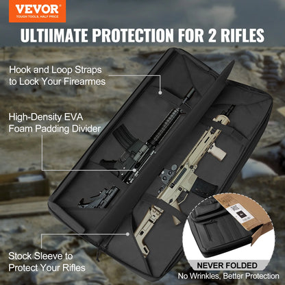 VEVOR Tactical Double Rifle Bag – 36/42" Soft Gun Case with Lockable Zipper for Two Rifles & Pistols