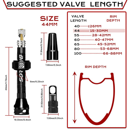 BUCKLOS Presta Tubeless Valve Stem 40/44/55/60mm — High-Quality Bike Tire Nipple for Road & MTB