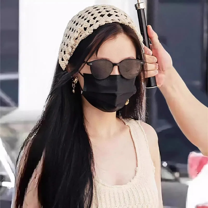 Women’s Beige Crochet Hair Scarf - Sheer Mesh Triangle Bandana Retro Headwrap & Neck Accessory