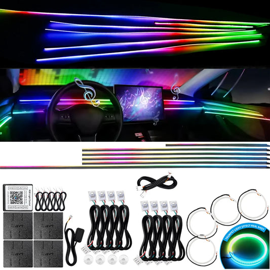 6/10/14/18 in 1 RGB LED Car Ambient Light - APP Controlled Acrylic Interior Atmosphere Strip with 64/213 Color Symphony Lighting
