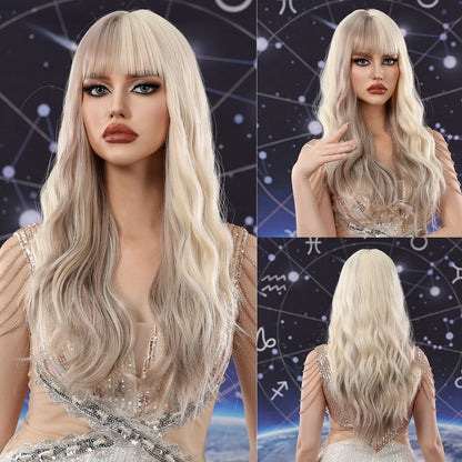 Light Green Long Wavy Synthetic Wig with Bangs – Blackish Green Cosplay & Lolita Style, Heat-Resistant for Women