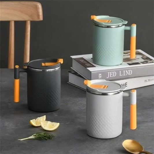 Portable Double-Layer Coffee Mug – 304 Stainless Steel with Handle and Cover | Leak-Proof Thermos Cup