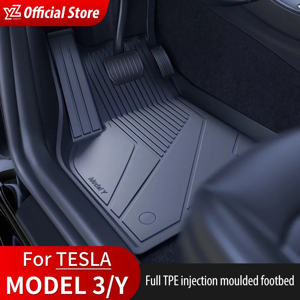 YZ Floor Mats for Tesla Model 3/Y 2021-2023 — Waterproof, Non-Slip TPE Car Accessories
