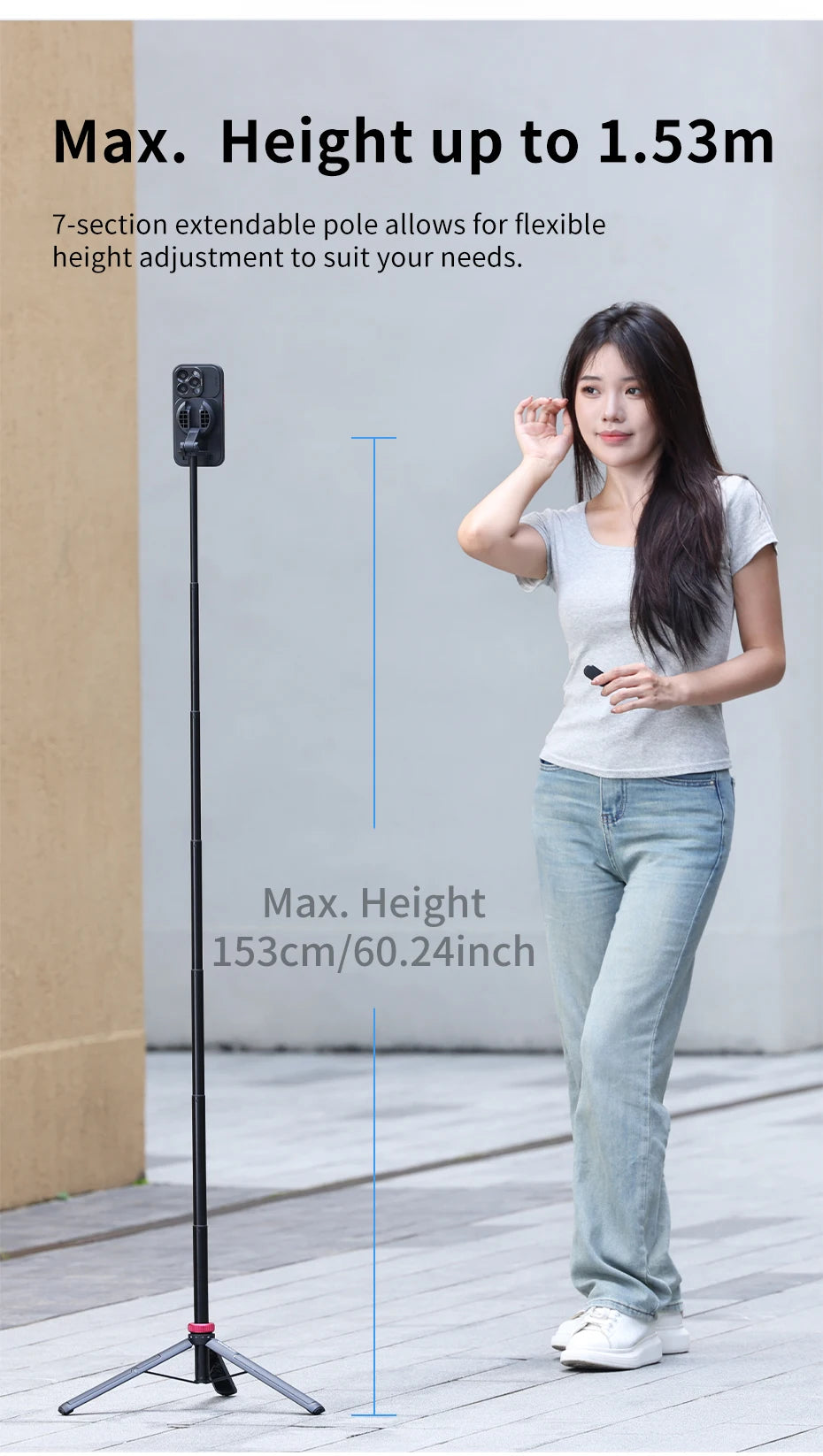 Ulanzi MT-84 Selfie Stick Magnetic Tripod - 1.53M, Wireless Bluetooth Remote, Phone Extension for Live Streaming & Vlogs
