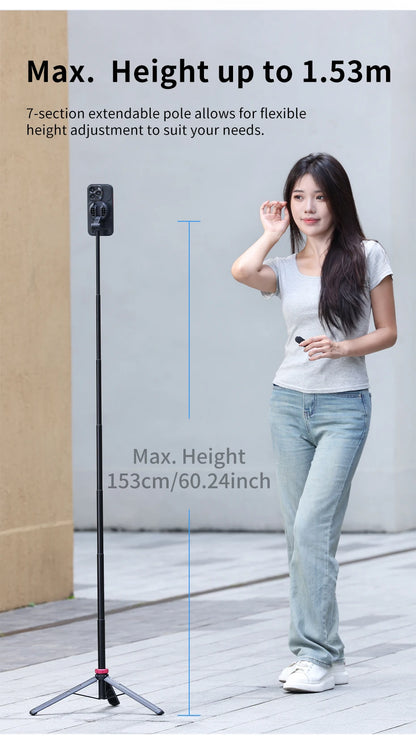 Ulanzi MT-84 Selfie Stick Magnetic Tripod - 1.53M, Wireless Bluetooth Remote, Phone Extension for Live Streaming & Vlogs