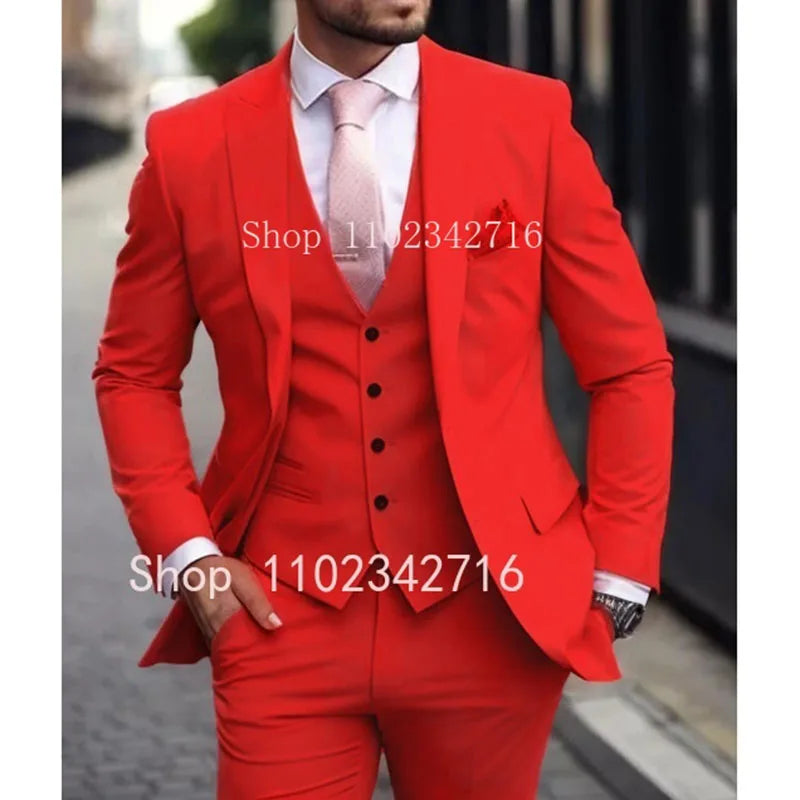 Men's Pink 3 Piece Suit - Slim Fit Wedding Tuxedo Jacket, Vest & Pants Set For Groom Formal Occasions