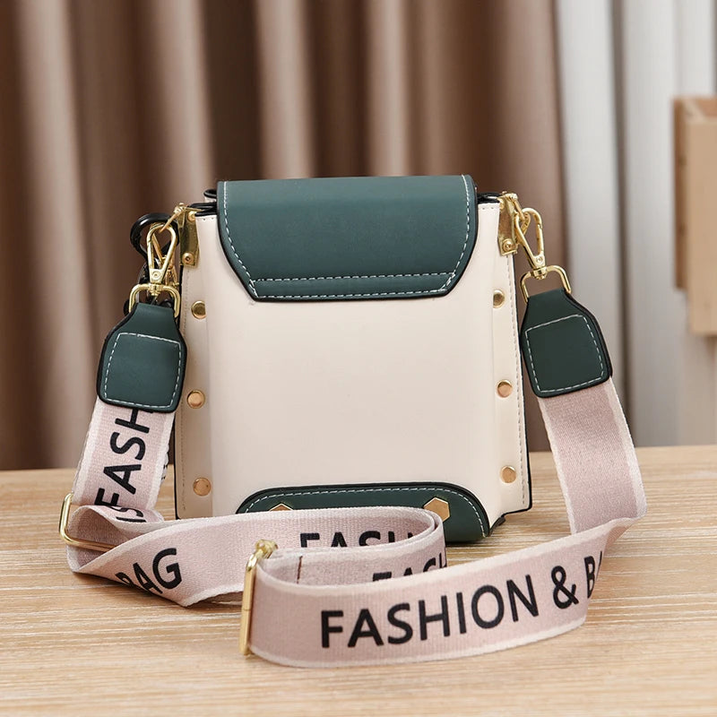 Mini Studded Crossbody Bag for Women - Argyle Embroidery Mobile Phone Purse with Trendy Chain Decor