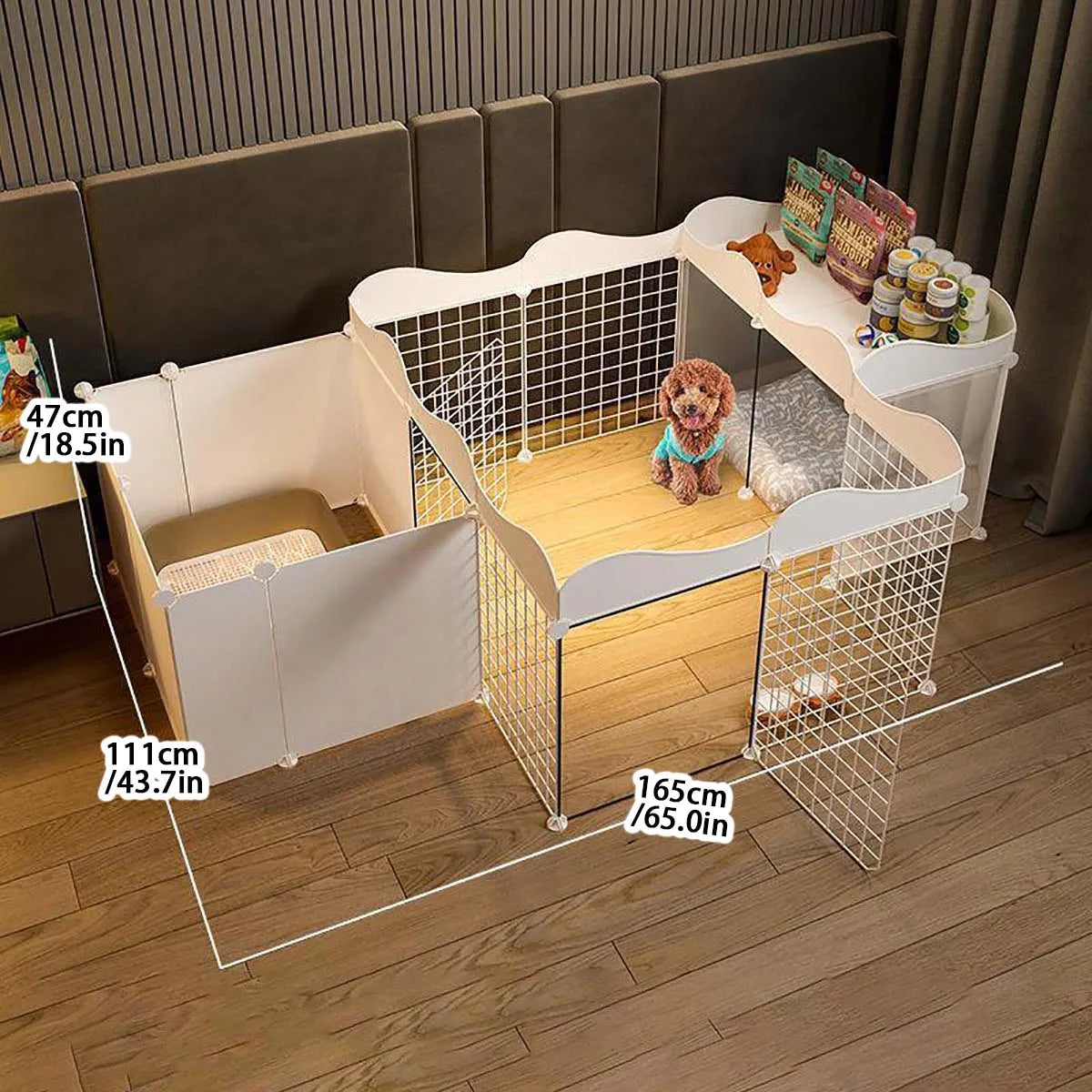 Indoor Pet Dog Enclosure Kennel – Small Dog Fence with Isolation Door & Built-In Toilet Area