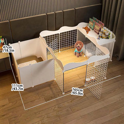 Indoor Pet Dog Enclosure Kennel – Small Dog Fence with Isolation Door & Built-In Toilet Area