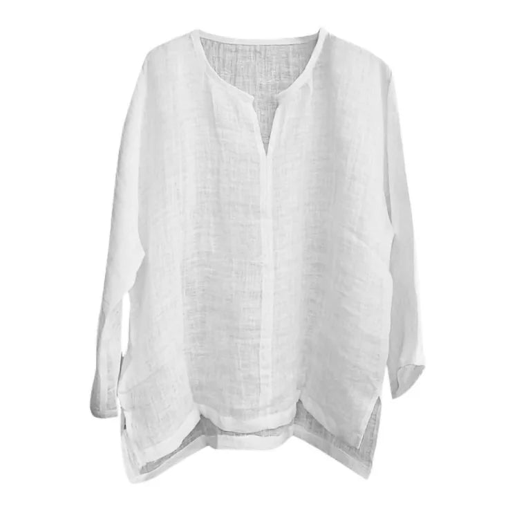 Men’s Loose Fit Long Sleeve Shirt - Solid Color Casual V-Neck Spring & Summer Top S-5XL