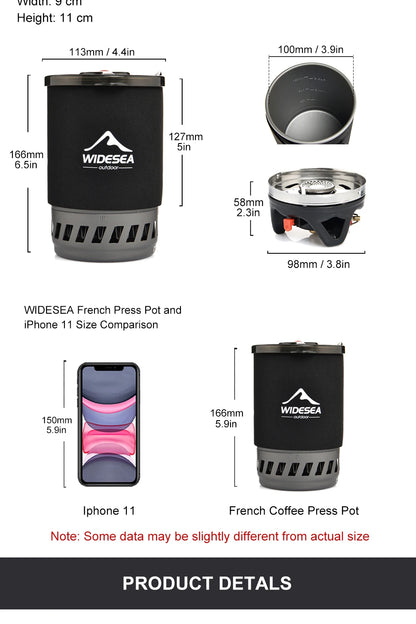 Widesea Camping Cooking System – Gas Stove Burner with Heat Exchanger, Coffee Pot & Cookware for Outdoor Tourism