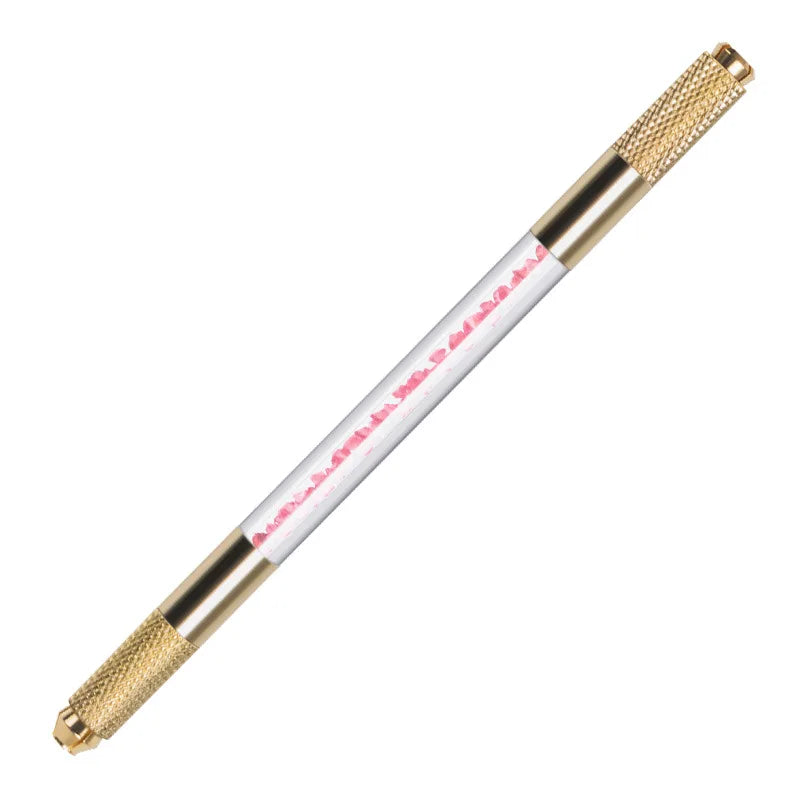 Manual Double-Ended Crystal Acrylic Microblading Pen – Permanent Makeup Eyebrow Tattoo Tool for Flat & Round Needles