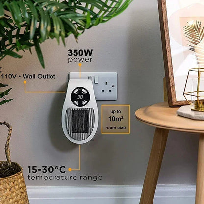 Portable Electric Wall-Mounted Space Heater - Compact Warm Air Blower for Winter Heating, Bedroom and Home Use