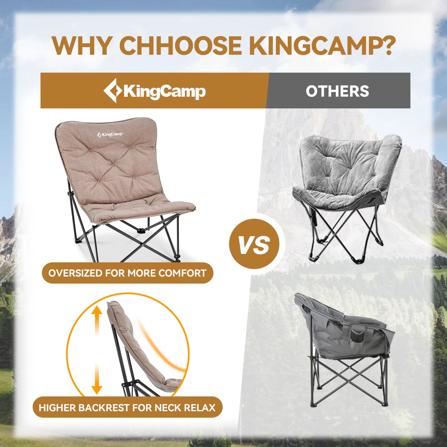 KingCamp Portable Foldable Butterfly Chair – Comfortable Upholstered Seat for Camping, Dorm & Outdoor, 300 lbs
