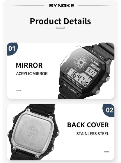 SYNOKE Men's Military Digital Sports Watch – Waterproof Luminous Chronograph Electronic Wristwatch