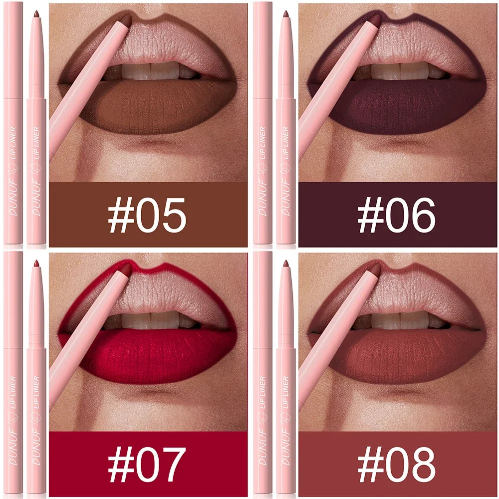 Matte Red Brown Lip Liner Pencil – Waterproof Slim Lip Contour Pen with Tapered Nib Long-Lasting Lip Stain