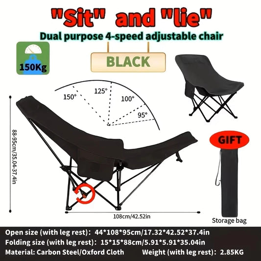 4-Position Adjustable Camping Chair with Footrest — Portable Folding Outdoor Chair for Fishing, Beach, Travel & Picnic