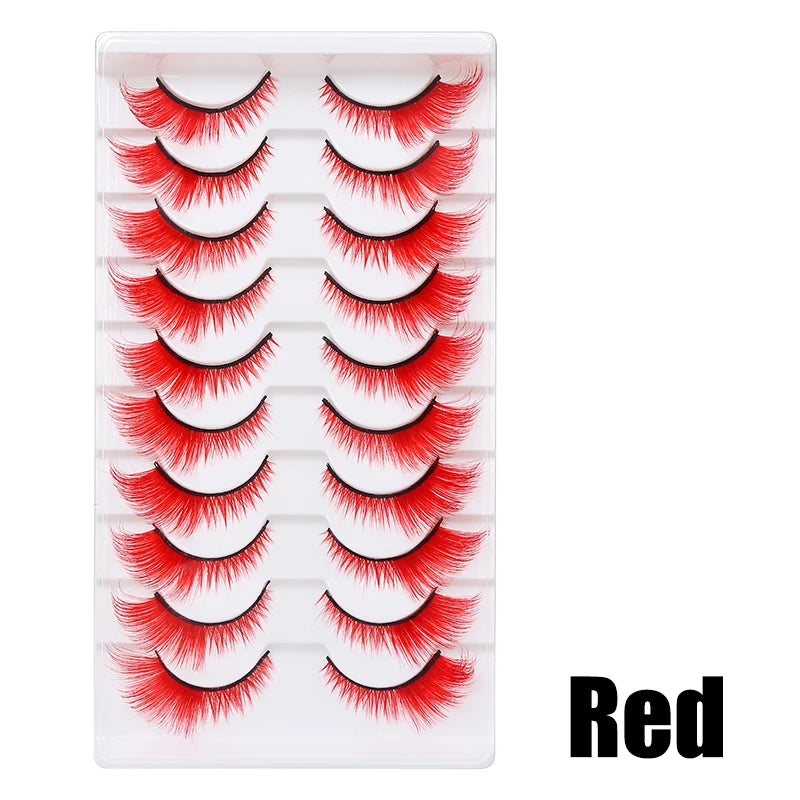 Colorful Halloween False Eyelashes – Blue, Red & Pink Cosplay Fake Lash Extensions for Makeup Looks