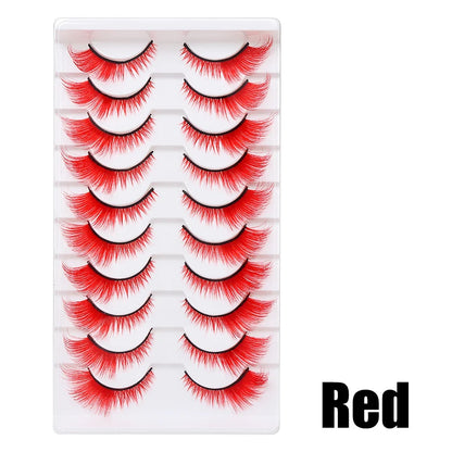 Colorful Halloween False Eyelashes – Blue, Red & Pink Cosplay Fake Lash Extensions for Makeup Looks