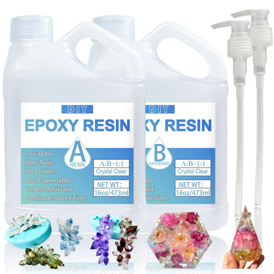Crystal Clear Bubble-Free Epoxy Resin Kit with Pumps for DIY Crafts, Art, Molds & Casting with Hardener Set