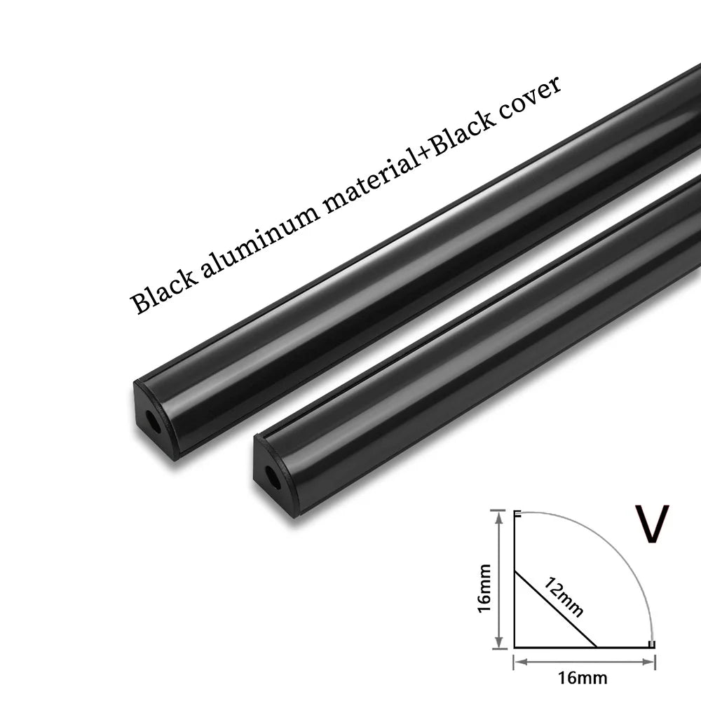 LED Aluminum Profile Channel - Black U/V Shape Housing Cover for 8-12mm Light Strips
