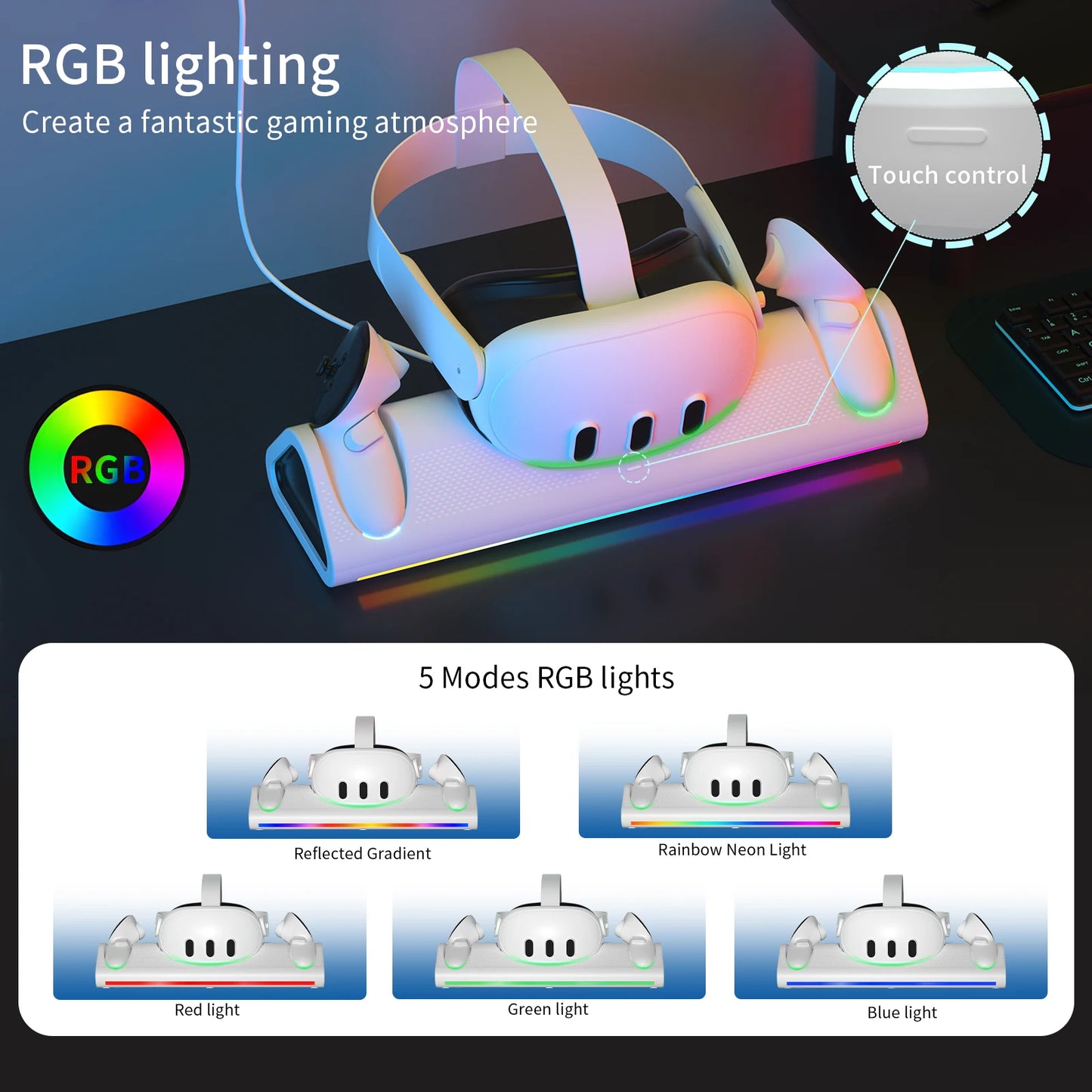 Charging Base for Oculus Quest 3/3S – VR Headset & Controller Charger Dock with LED Indicator, Fast Wall Mount Station