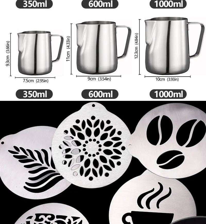 Stainless Steel Milk Frother Jug — Latte Pitcher with Measurement for Coffee & Espresso Barista Tools