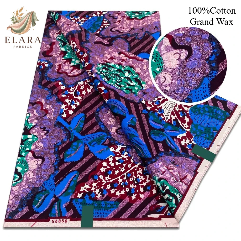 Grand Super African Wax Fabric - 100% Cotton Nigerian Glitter Glam Gold Ankara Print for Sewing