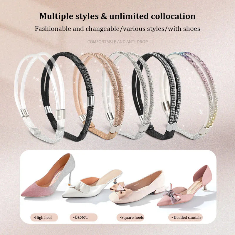 Sparkling Rhinestone High Heels: Anti-Loose Band for Women - Diamond Shoelaces with Anti-Drop Heel Straps - Elastic Fixed Straps