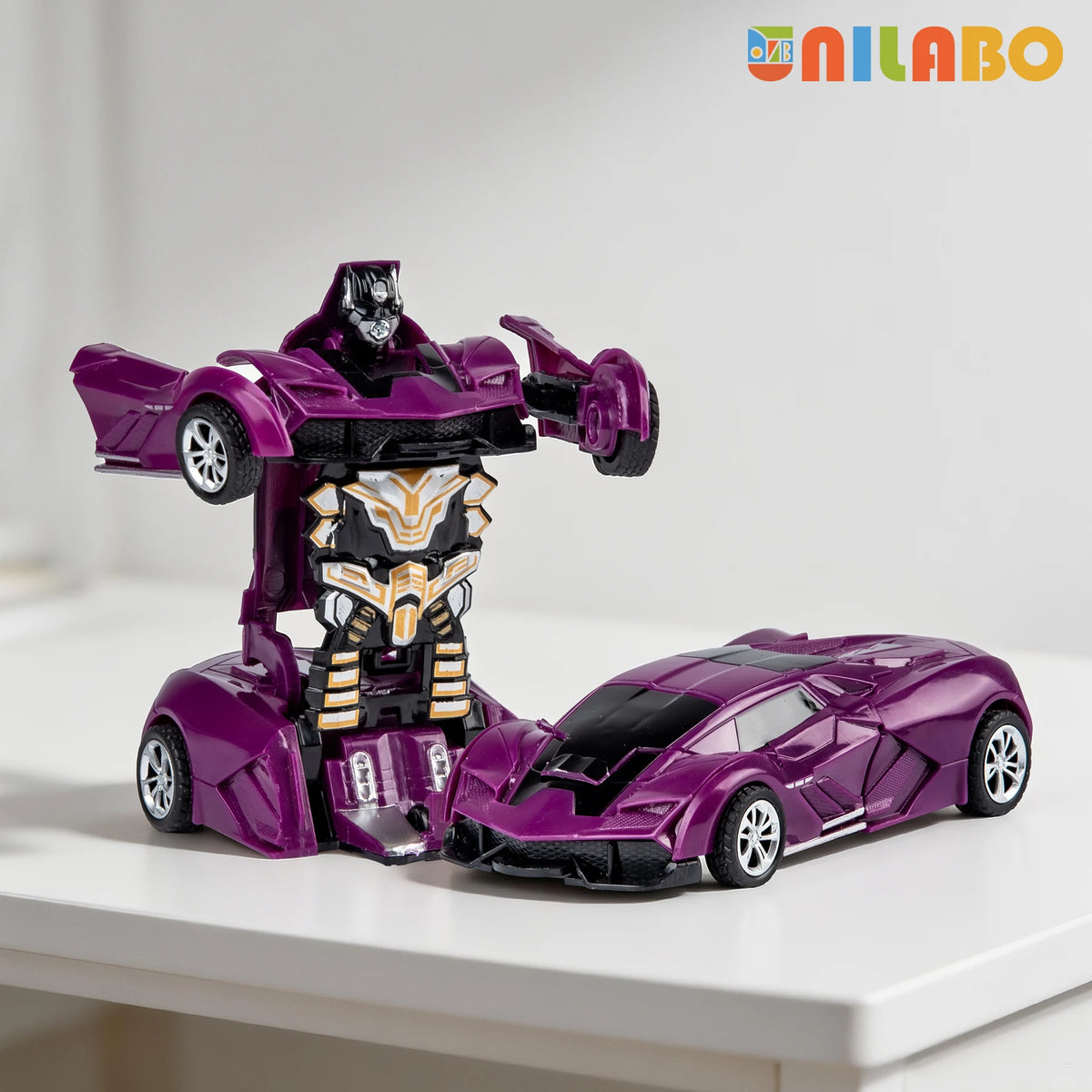 Transformable Robot Sports Car Toy - Battery-Free Educational Vehicle Model for Kids' Play & Learning