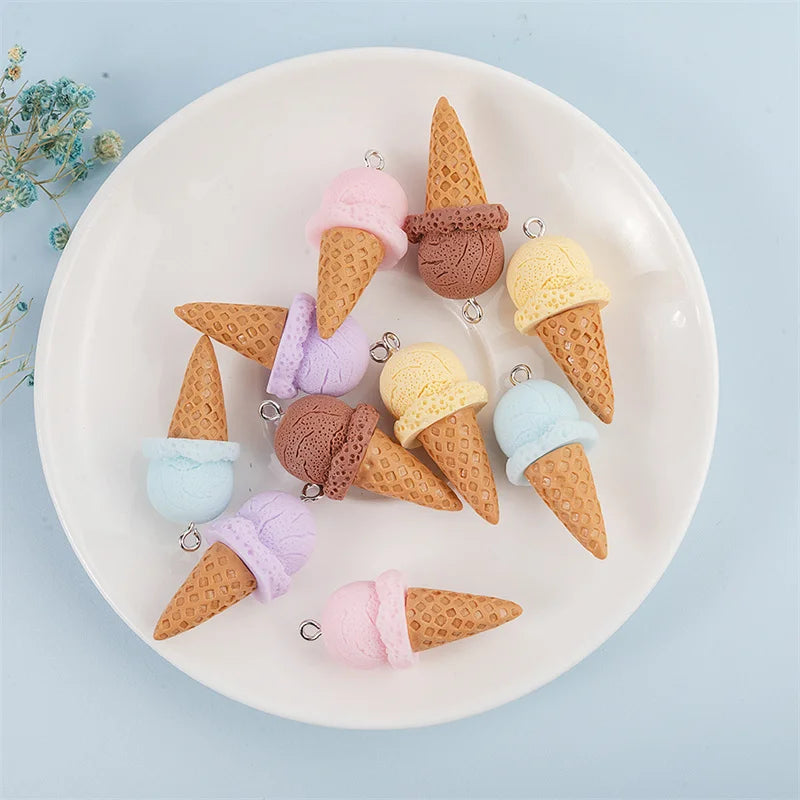 3D Ice Cream Resin Charms - Cute Food-Themed Pendants for DIY Earrings, Keychains & Jewelry Accessories