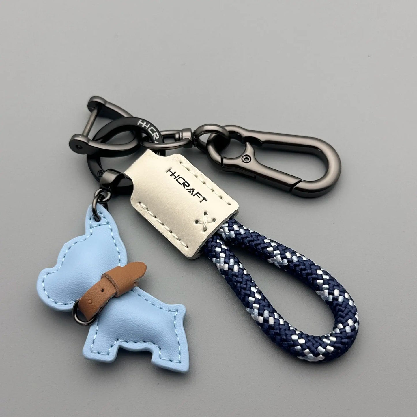 French Bulldog Leather Keychain - Handmade Braided Rope Key Holder with Anti-Loss Strap for Car, Women & Men