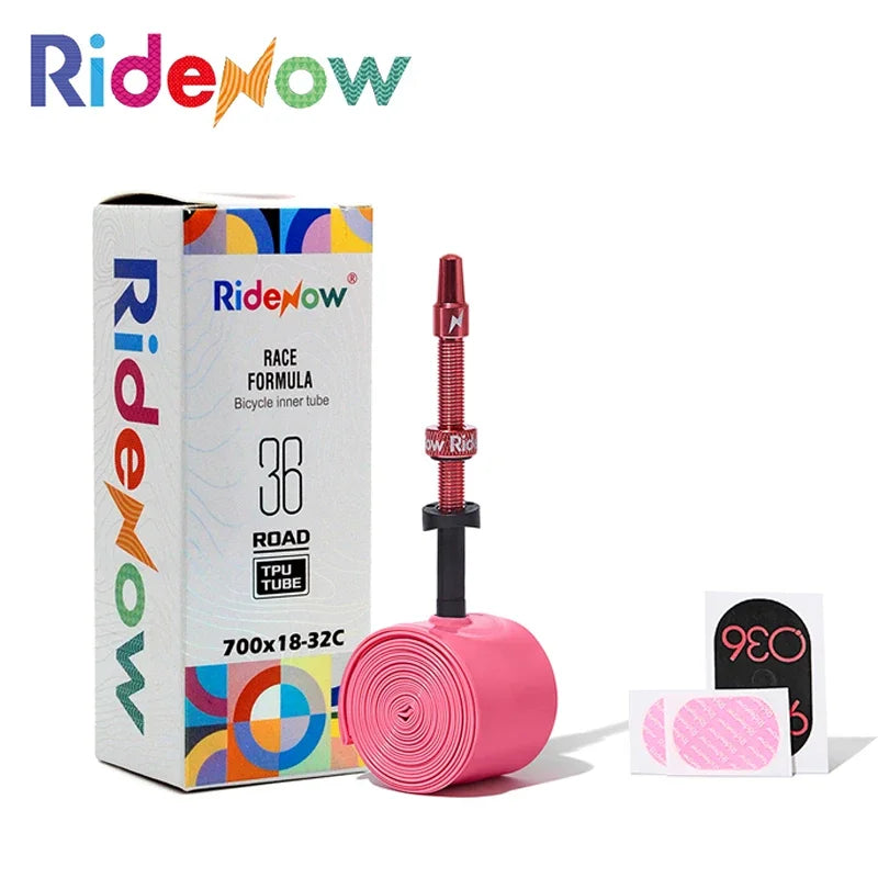 RideNow Metal Nozzle TPU Inner Tube – Removable Valve Cores, External Thread, 700C x 18-32C/32-47C Road Bike & Gravel Presta Valve