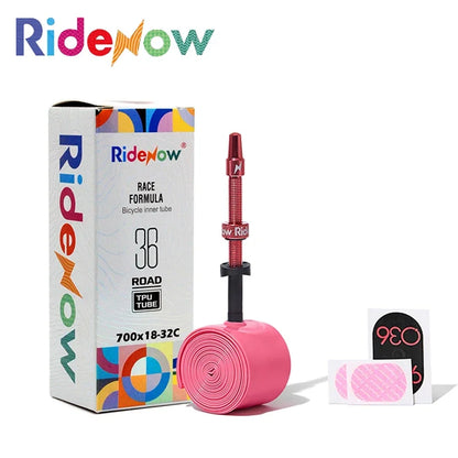 RideNow Metal Nozzle TPU Inner Tube – Removable Valve Cores, External Thread, 700C x 18-32C/32-47C Road Bike & Gravel Presta Valve