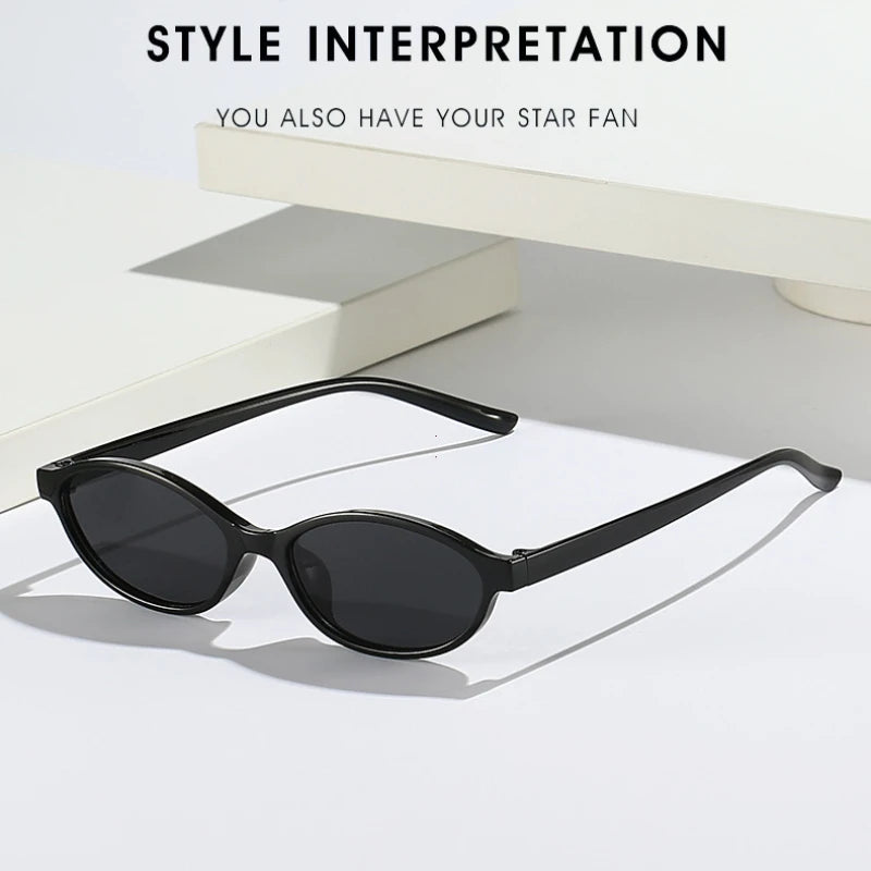 Retro Oval Frame Sunglasses - Trendy Small Cat Eye Punk Style UV Protection Shades