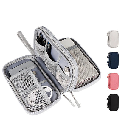 Waterproof Data Cable Storage Bag: Portable Travel Organizer with Double Layers - Carry Case for Cable Cord, USB Charger
