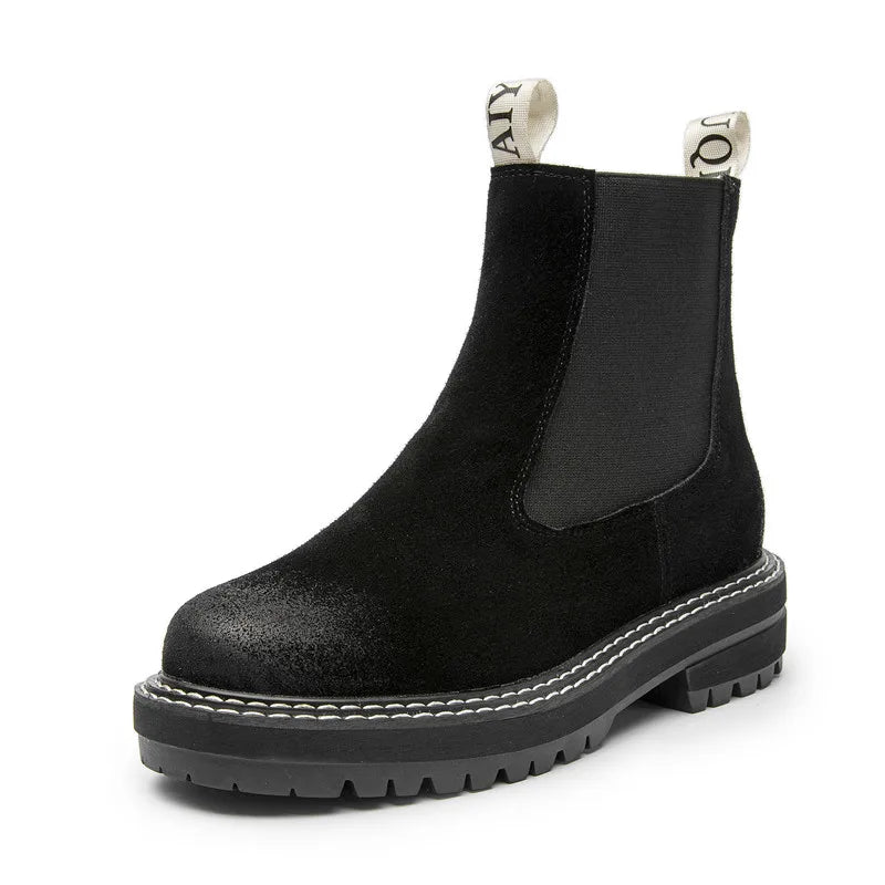 Women’s 2025 Genuine Leather Chelsea Boots – Thick-Soled Autumn Winter Ankle Short Boots