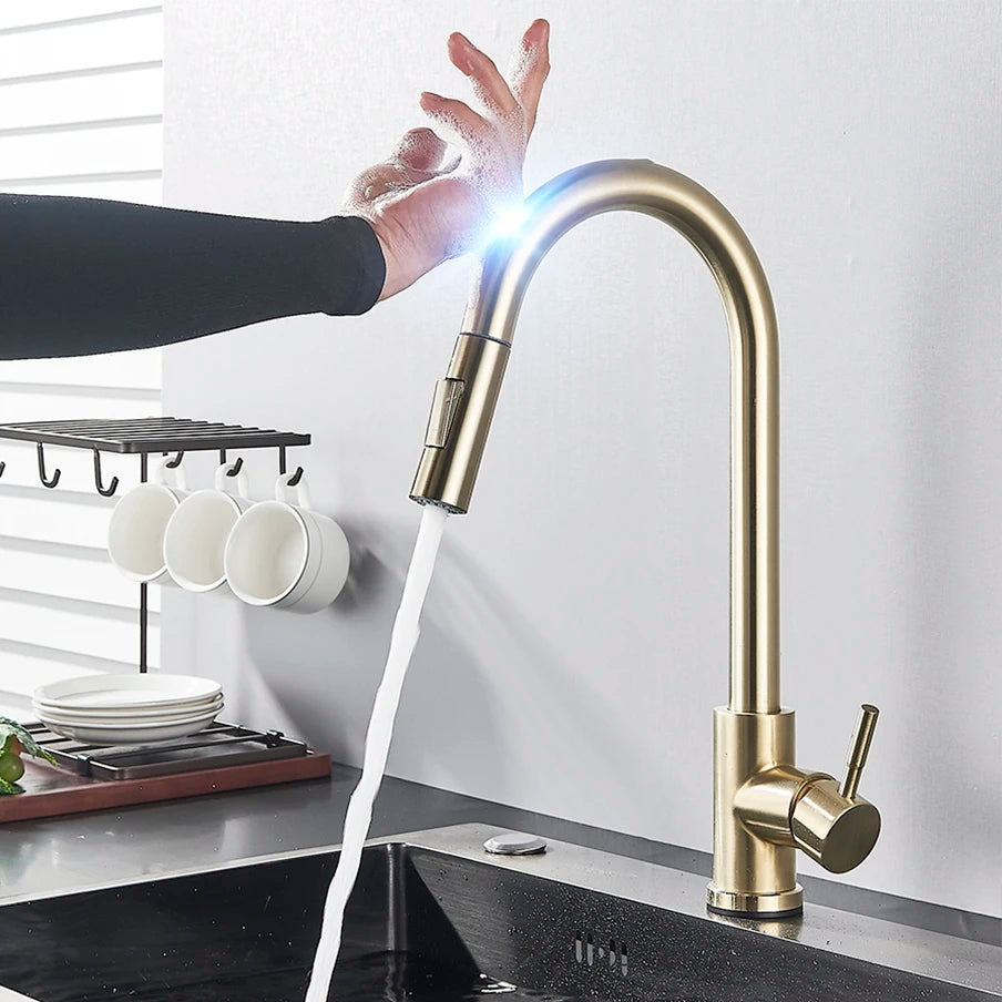 Pull-Out Sensor Black Kitchen Faucet - Sensitive Touch Control Mixer Tap for Kitchen Sink