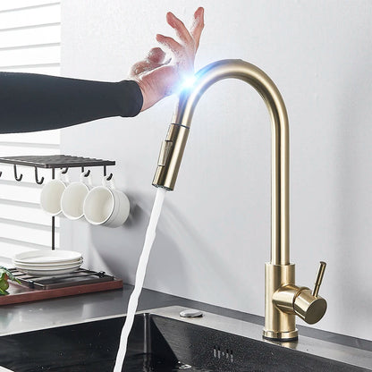Pull-Out Sensor Black Kitchen Faucet - Sensitive Touch Control Mixer Tap for Kitchen Sink