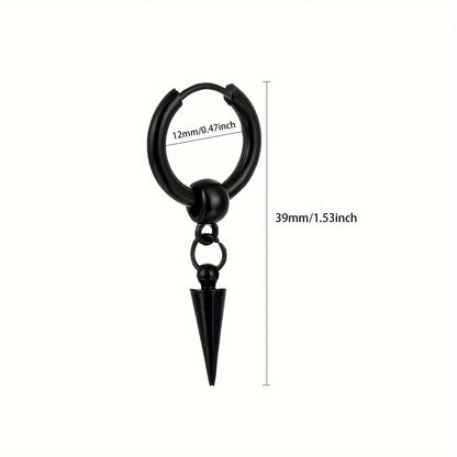 Fashion Stainless Steel Men's Cone Pendant Earrings | Retro Punk Hip-Hop Style Dangle Earrings for Men
