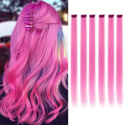 22-Inch Colored Clip-In Hair Extensions – 6pcs Straight Synthetic Party Highlight Hairpieces