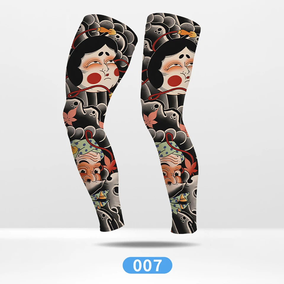 KoKossi Tattoo Print Leg Sleeves - Ice Silk Breathable Non-Slip Compression Sleeves