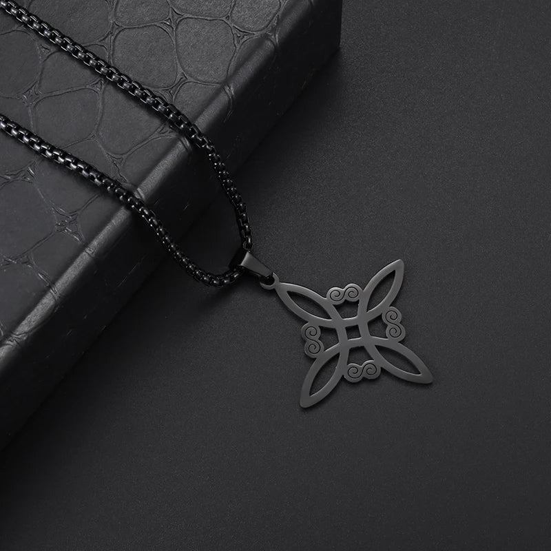 Witch Knot Necklace – Stainless Steel Magic Celtic Knot Pendant, Pagan Witchcraft Symbols, Jewelry Gift for Women