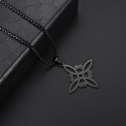 Witch Knot Necklace – Stainless Steel Magic Celtic Knot Pendant, Pagan Witchcraft Symbols, Jewelry Gift for Women