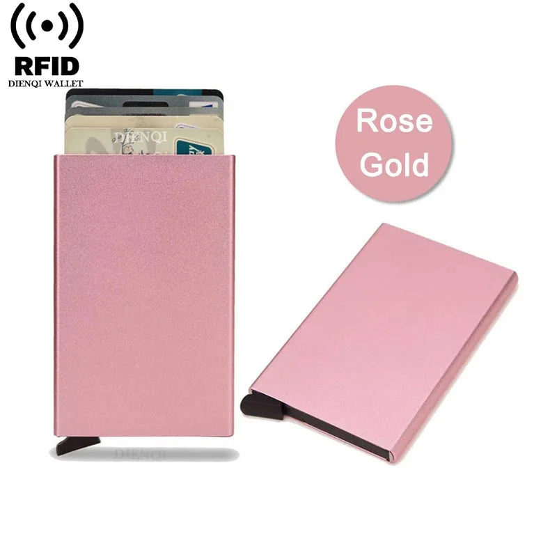 RFID Credit Card Holder Metal Slim Wallet for Men & Women, Pop-Up Minimalist Small Black Purse, Mini Wallet